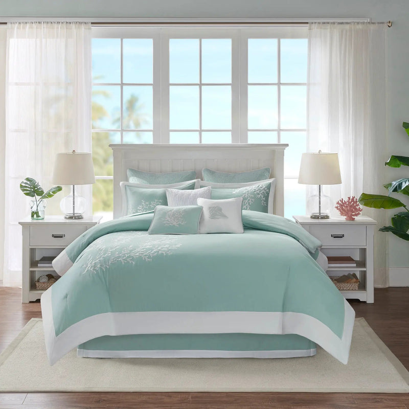 Oversized Cotton Jacquard Comforter Set Aqua Queen by HouseOfZazla