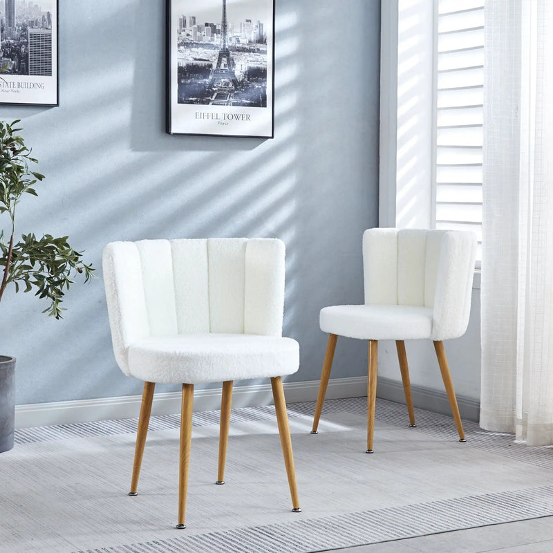 Modern Dining Chair (Set of 2) With Iron Tube Wood Color Legs, Shorthair Cushions And Comfortable Backrest, Suitable For Dining Room, Living Room, Cafe, Simple Structure by HouseOfZazla
