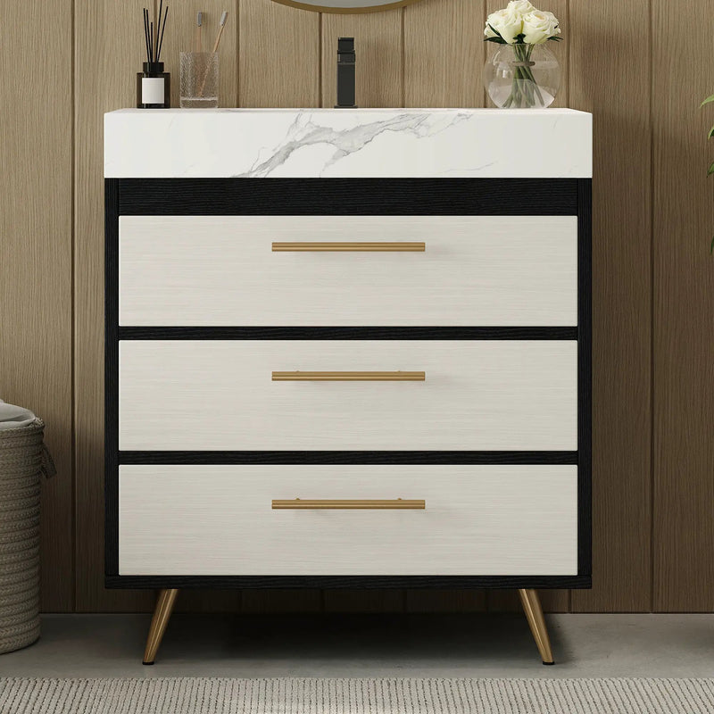 Modern Free-Standing Bathroom Vanity with Ceramic Vessel Sink & Durable Sintered Stone Top by HouseOfZazla