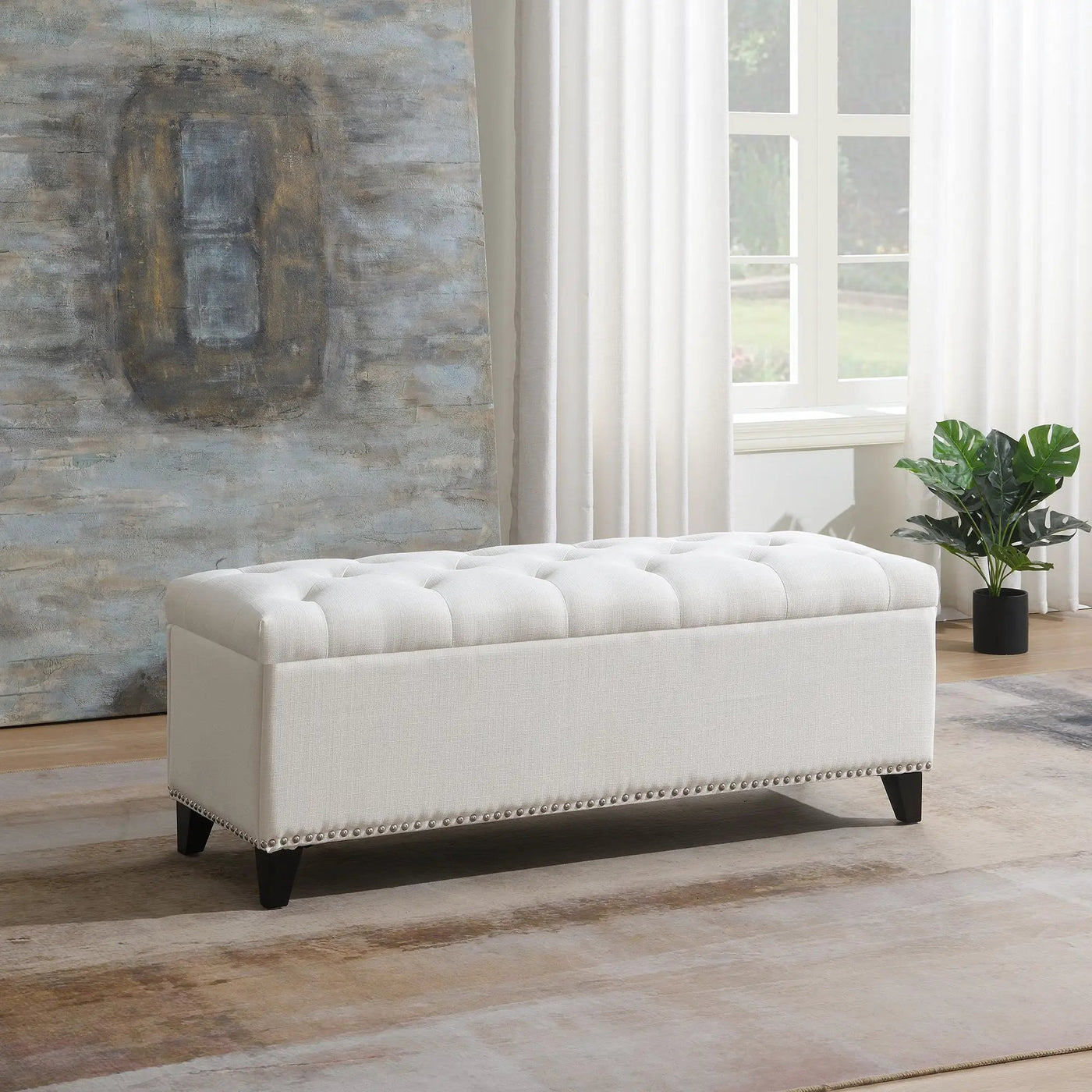 Button-Tufted Storage Ottoman With Safety Close Hinge by HouseOfZazla