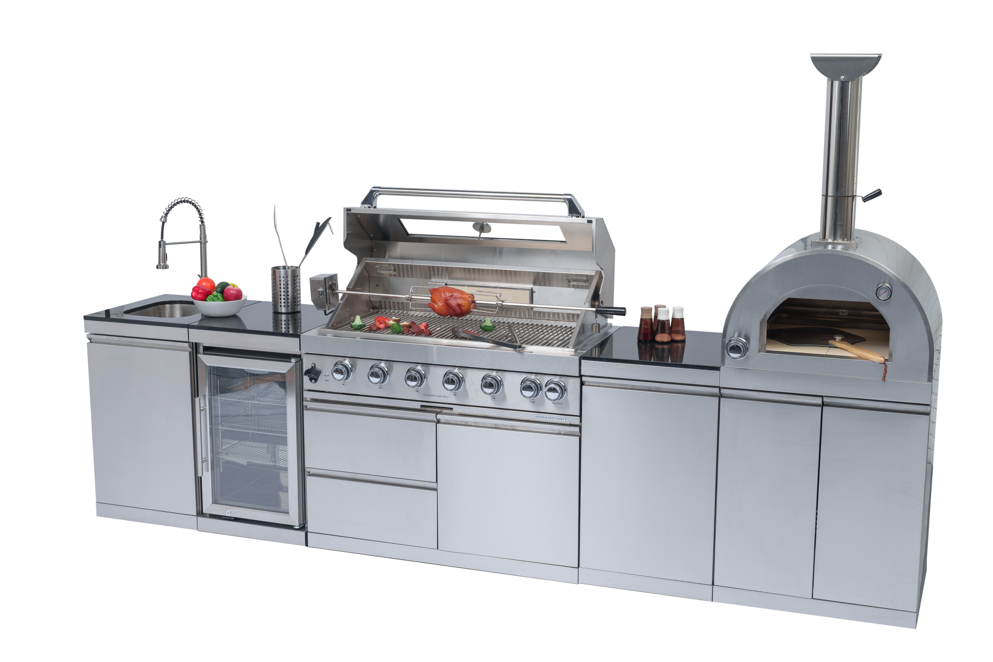 128" 120,000 BTU 6-Burner Outdoor Kitchen Island Grill with Pizza Oven by Chery Industrial