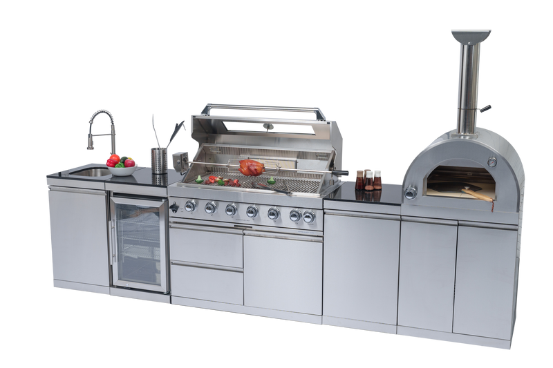 128" 120,000 BTU 6-Burner Outdoor Kitchen Island Grill with Pizza Oven by Chery Industrial