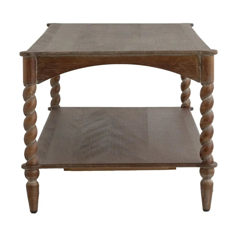 Rustic Brown Wood Coffee Table with Turned Spiral Legs and Lower Shelf by HouseOfZazla