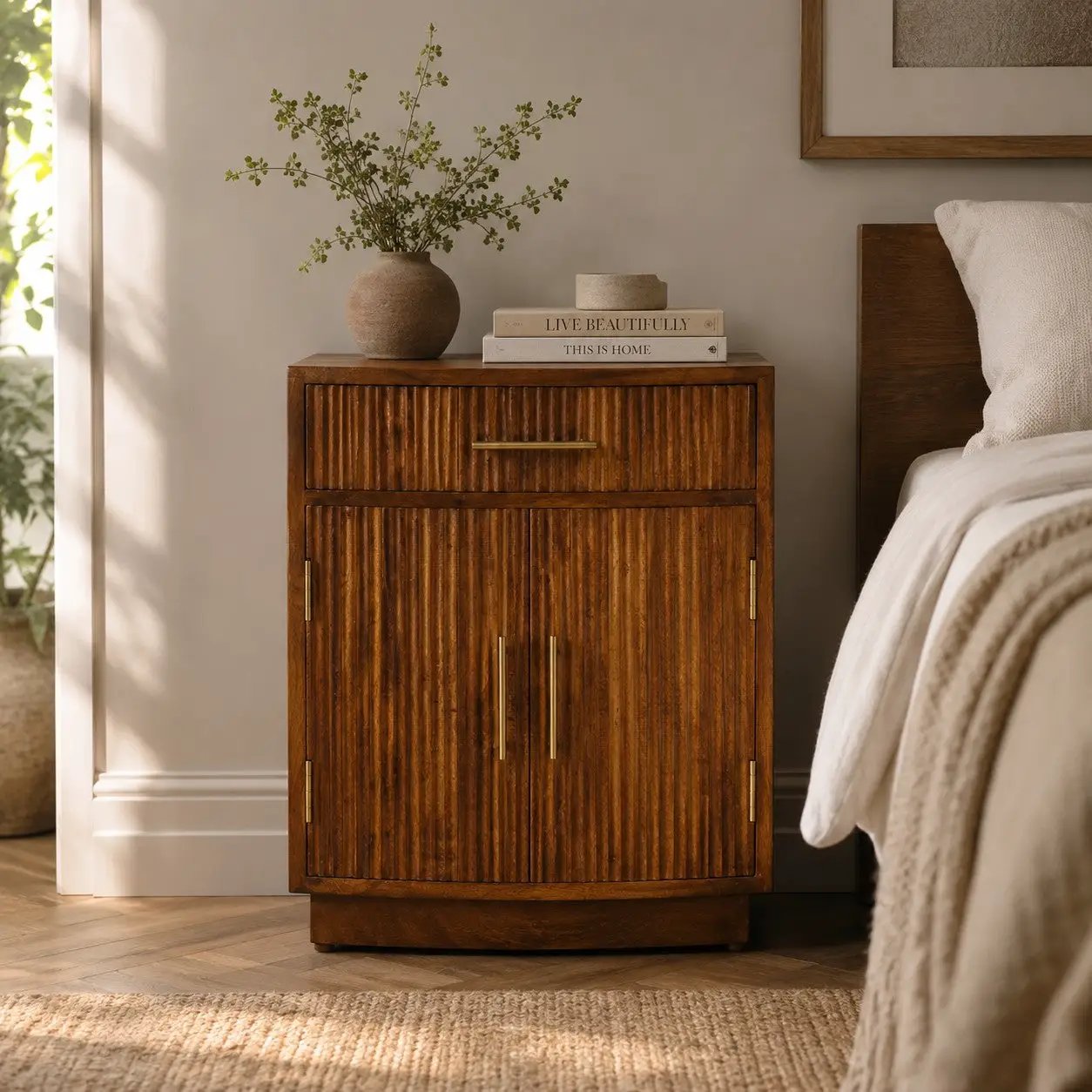Solid Wood Milan Fluted Bedside Cabinet by HouseOfZazla