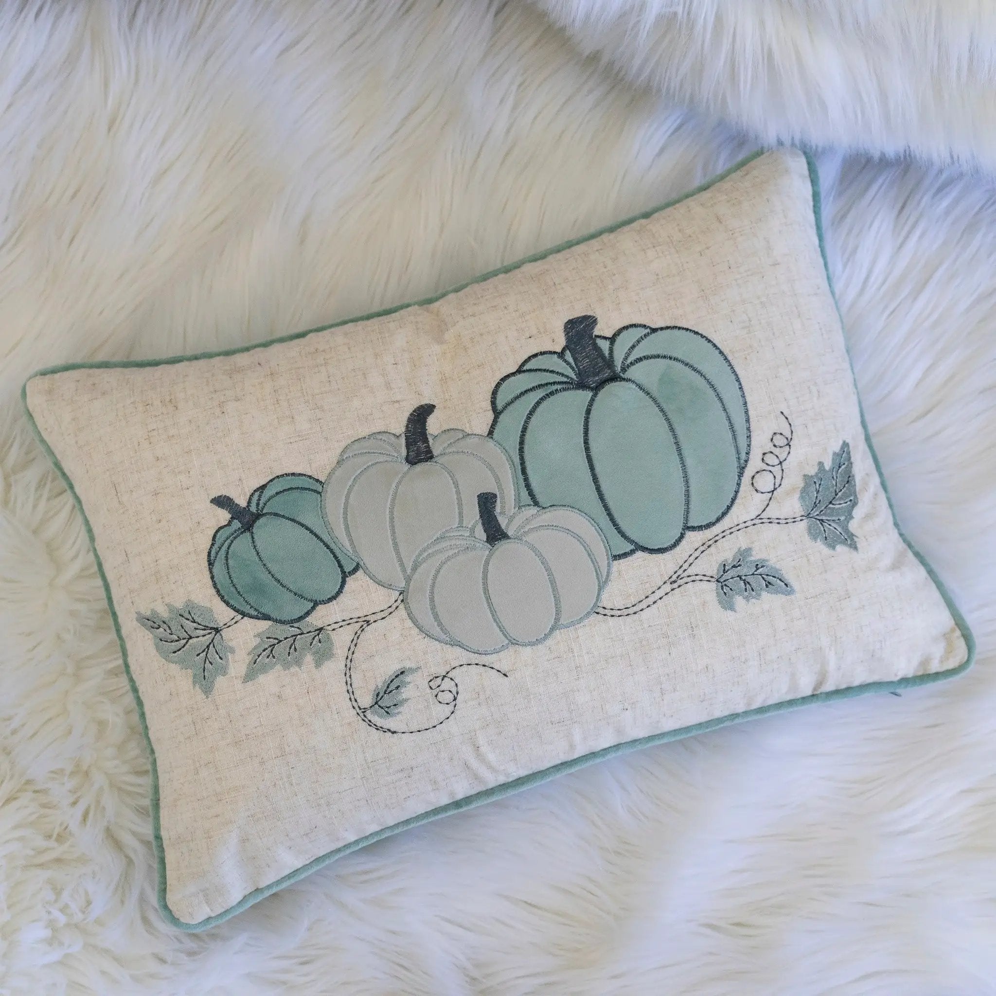 Pastel Harvest Lumbar Pillow – Misty Blue Fall Accent Cushion by HouseOfZazla