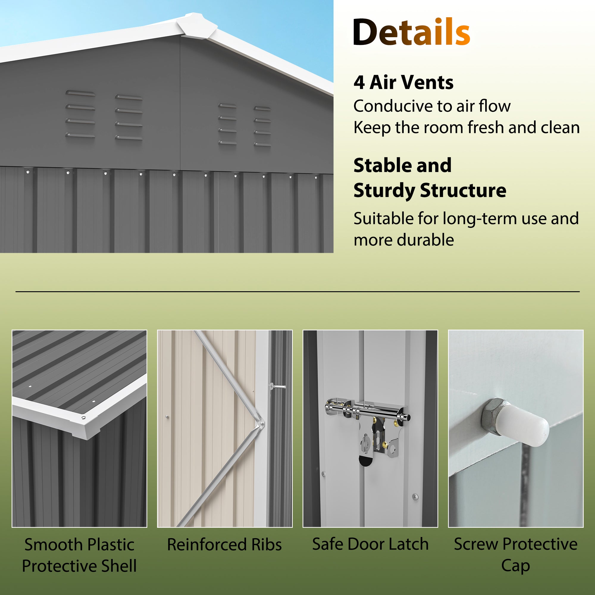 8'x6' Large Steel Storage Shed with Window, Lockable Doors & Sloped Roof by HouseOfZazla