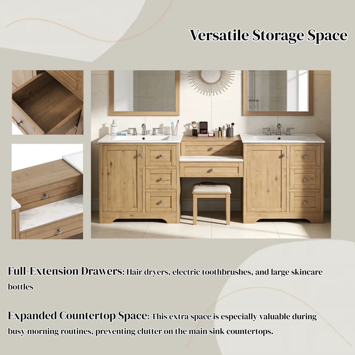 Double Sink Bathroom Vanity With Countertop, 2 Ceramic Sinks, 6 Drawers by HouseOfZazla