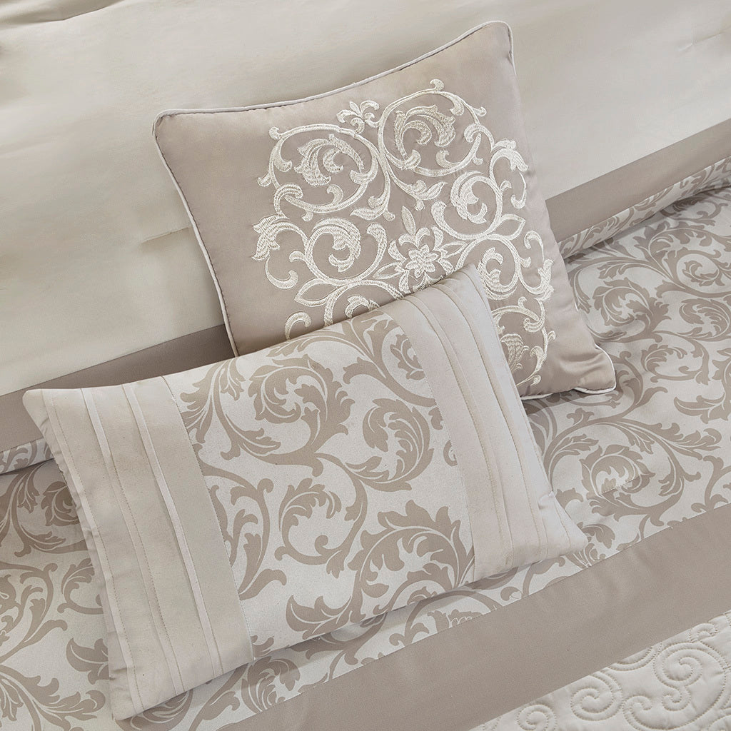 Embroidered 8 Piece Comforter Set Neutral Queen by HouseOfZazla