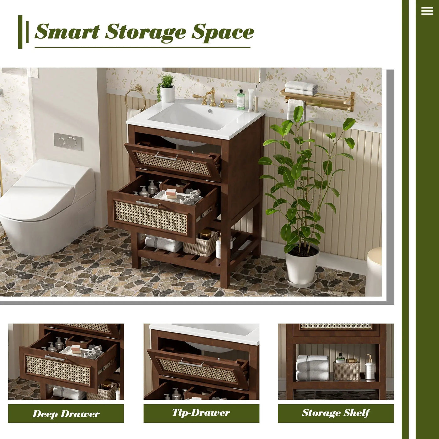 Modern Bathroom Vanity With Integrated Sink, Cabinet With 1 Deep Drawer And 1 Tip-Out Drawer by HouseOfZazla