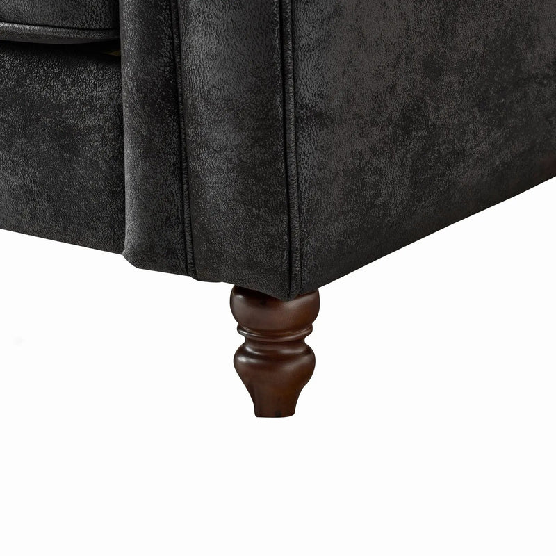 Chesterfield Sofa, High Tech Fabric Roll Armrest, 3 Seater Mid Century Modern Couch - Black by HouseOfZazla