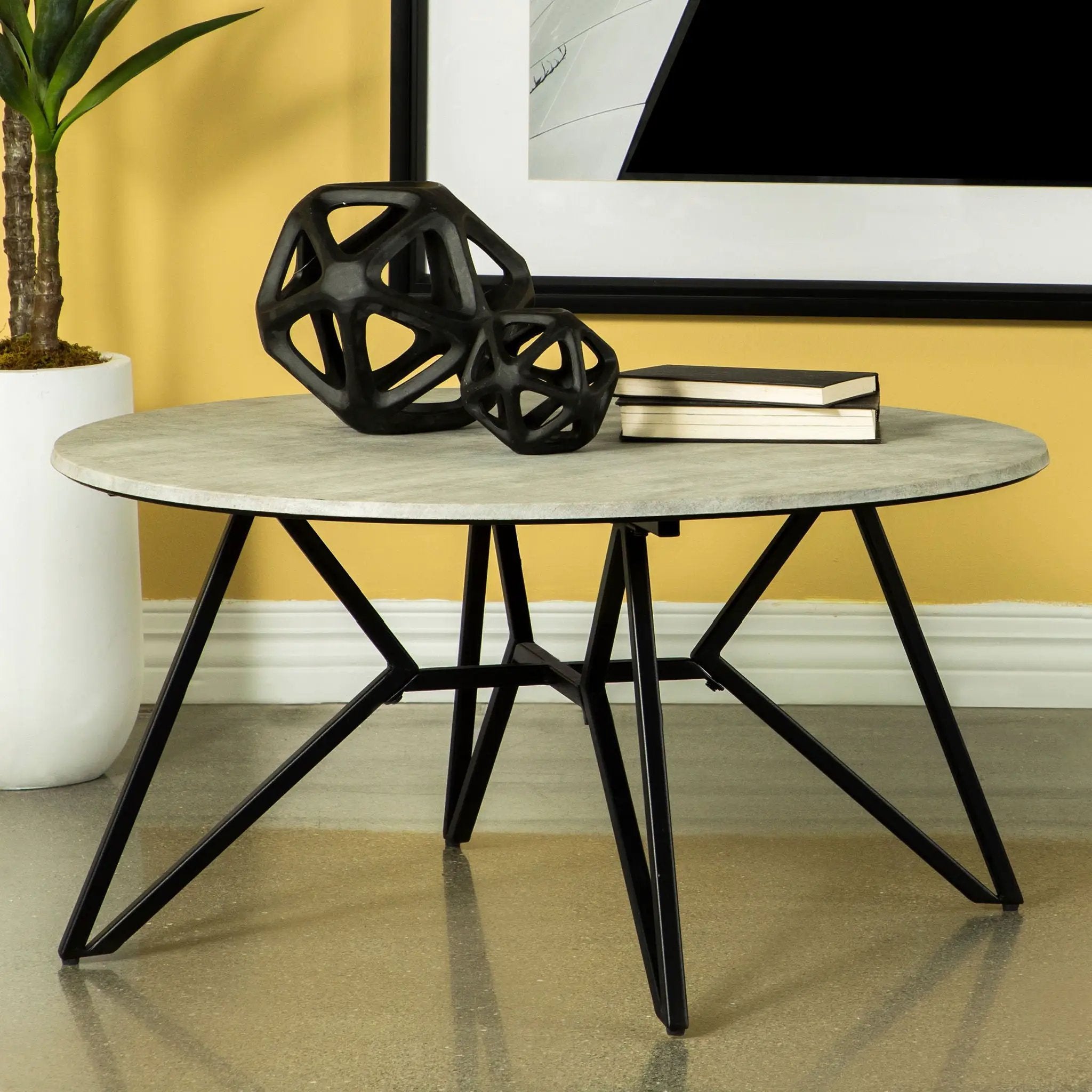 Hadi Round SmartTop Coffee Table Cement and Gunmetal by Unique Piece Furniture