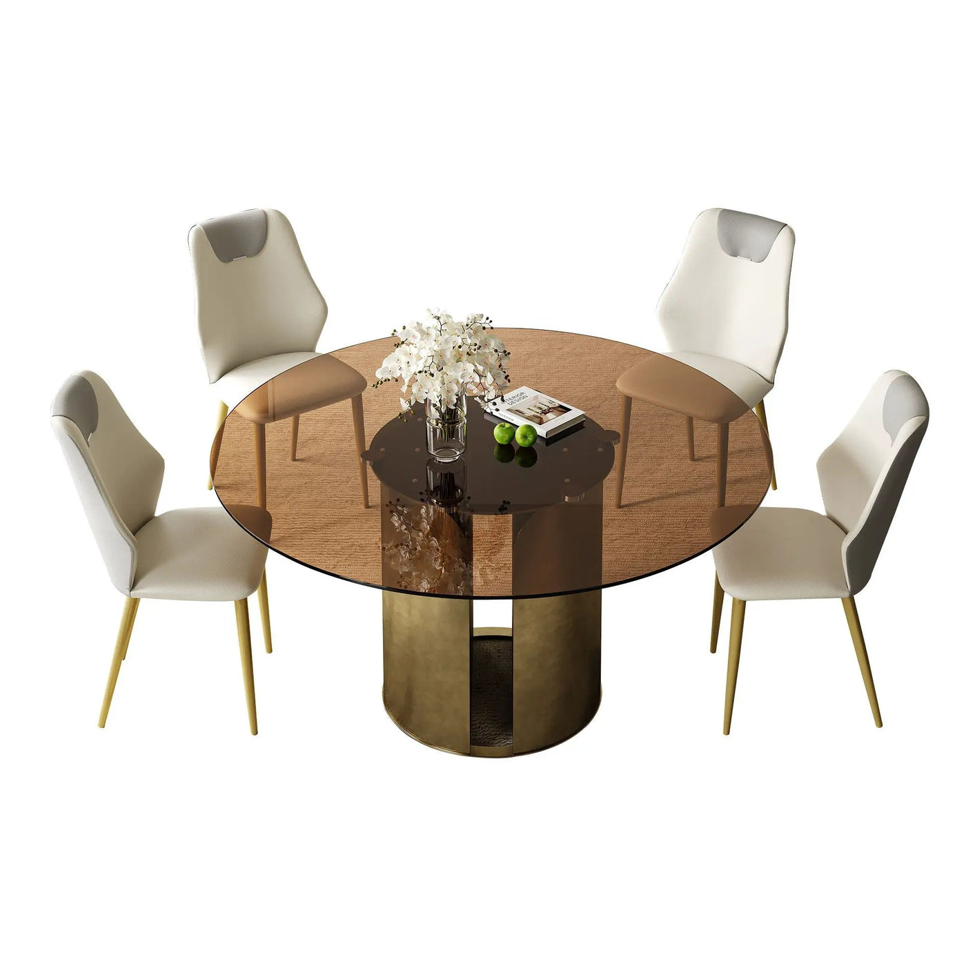 Modern Round Dining Table Set With Glass Top And Steel Legs by HouseOfZazla