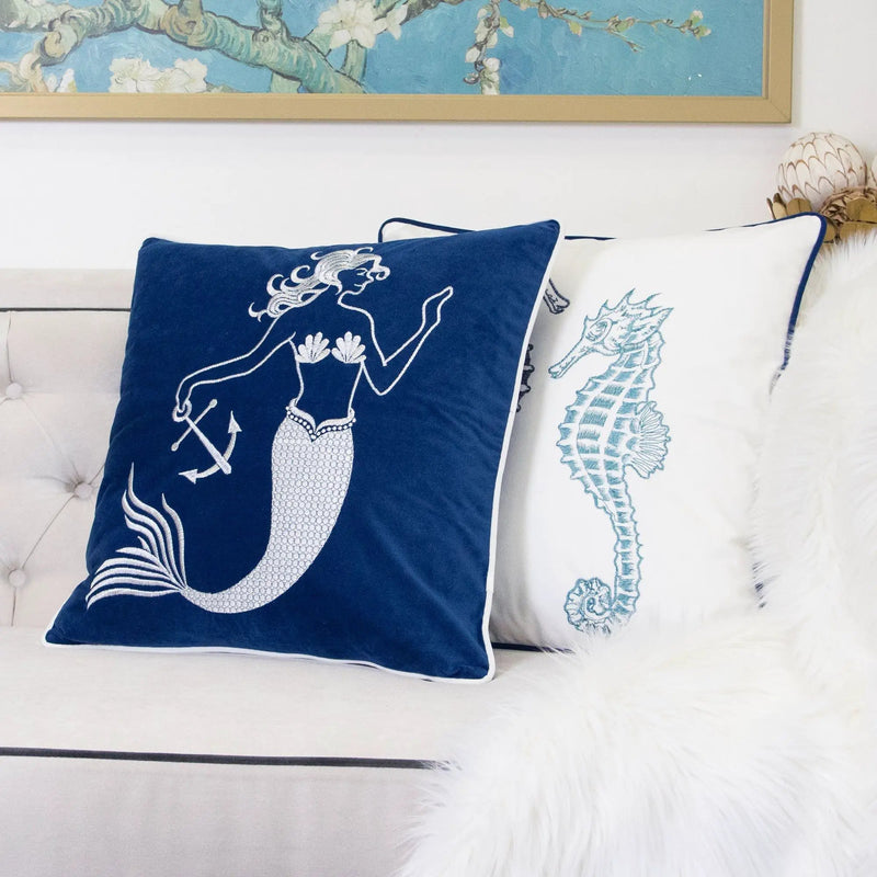 Liz Mermaid Pillow Cover With Matching Back And Hidden Zipper - Indigo by HouseOfZazla