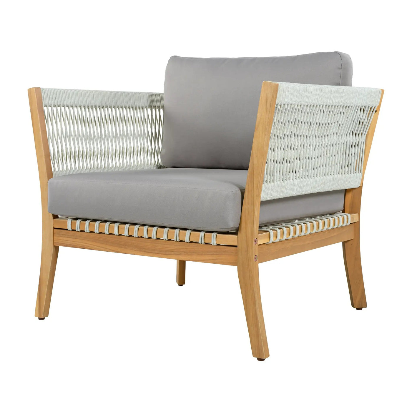 30.3" Outdoor Acacia Wood Patio Chair with Woven Rope Accents by HouseOfZazla
