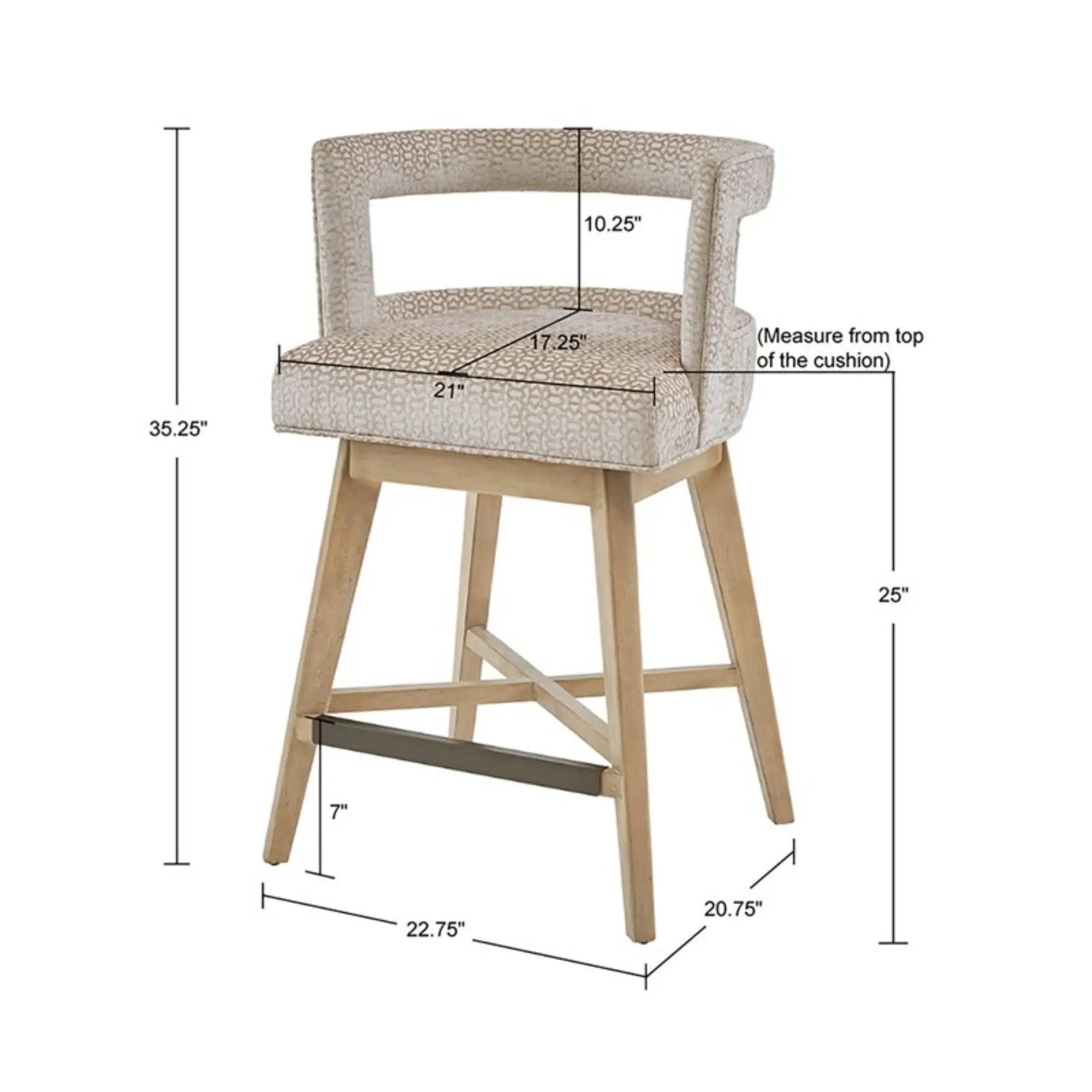 Design Swivel Counter Stool With Low Back Support Polyester And Solid Wood - Cream by HouseOfZazla