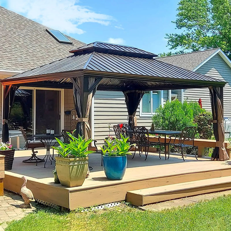 12' x 16' Hardtop Gazebo Outdoor Aluminum Gazebo with Double Canopy by HouseOfZazla