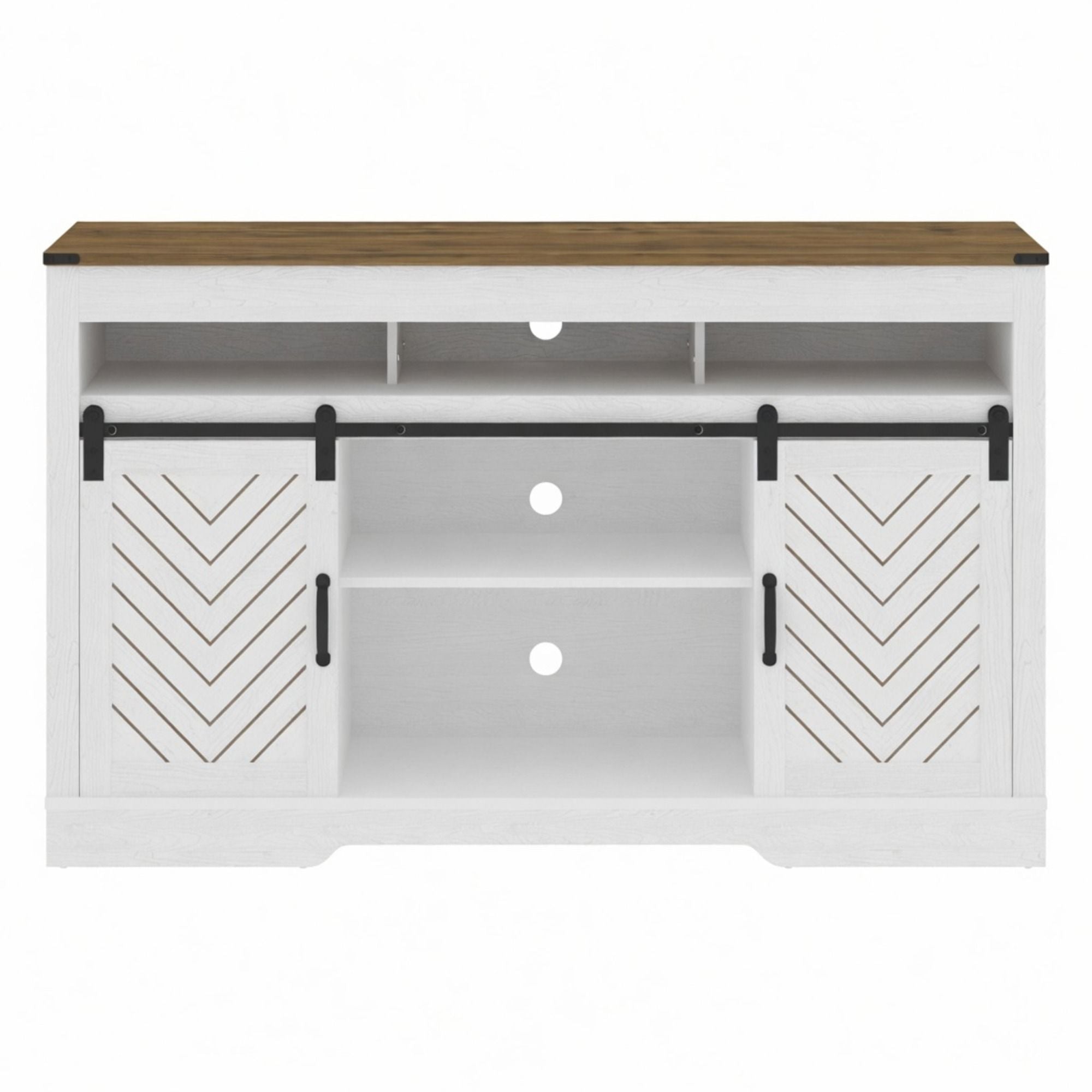 TV Stand With Sliding Barn Doors And Adjustable Storage - White / Oak by HouseOfZazla