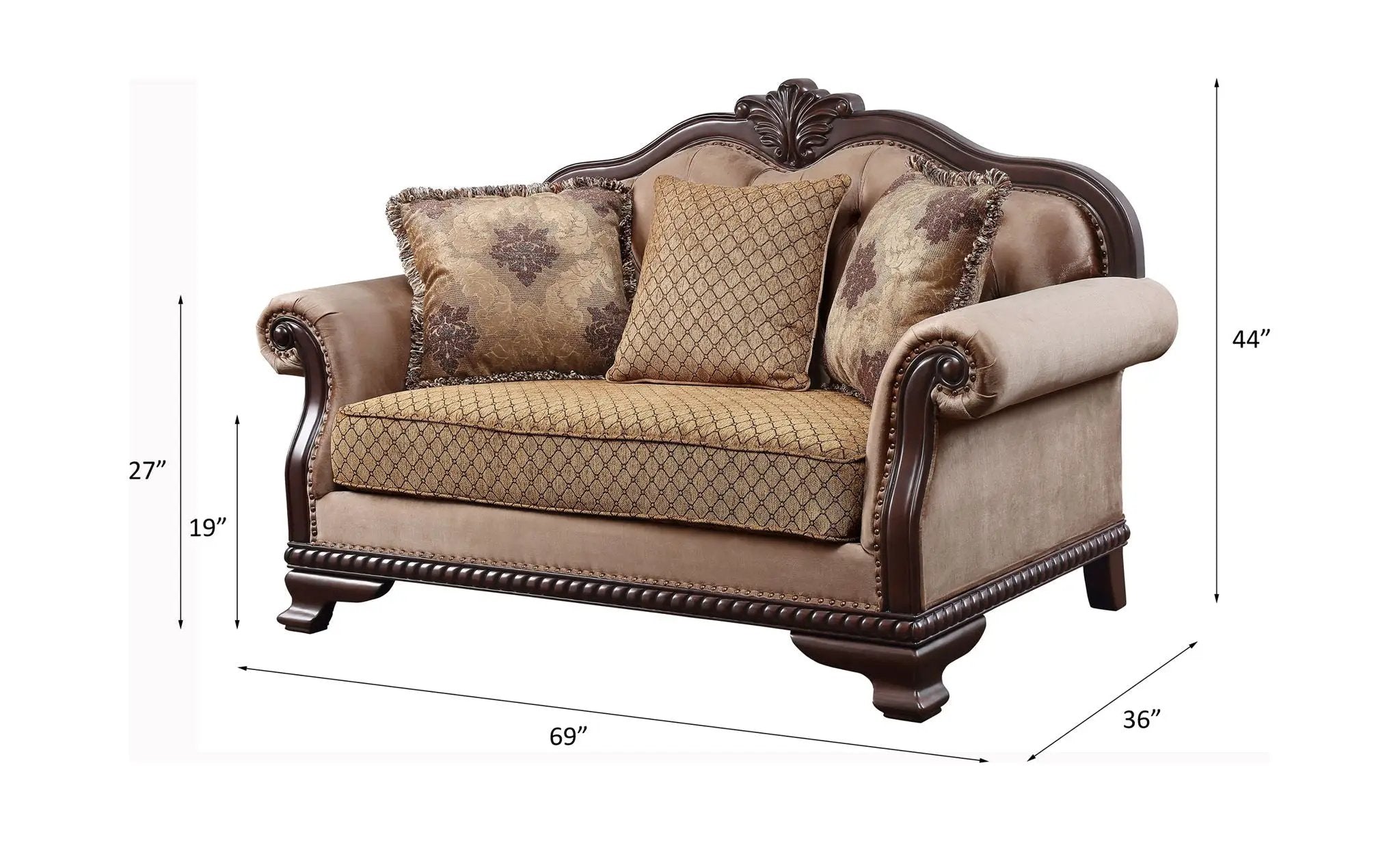 Chateau De Ville - Loveseat With 3 Pillows (Same Lv01589) - Fabric & Espresso by Unique Piece Furniture