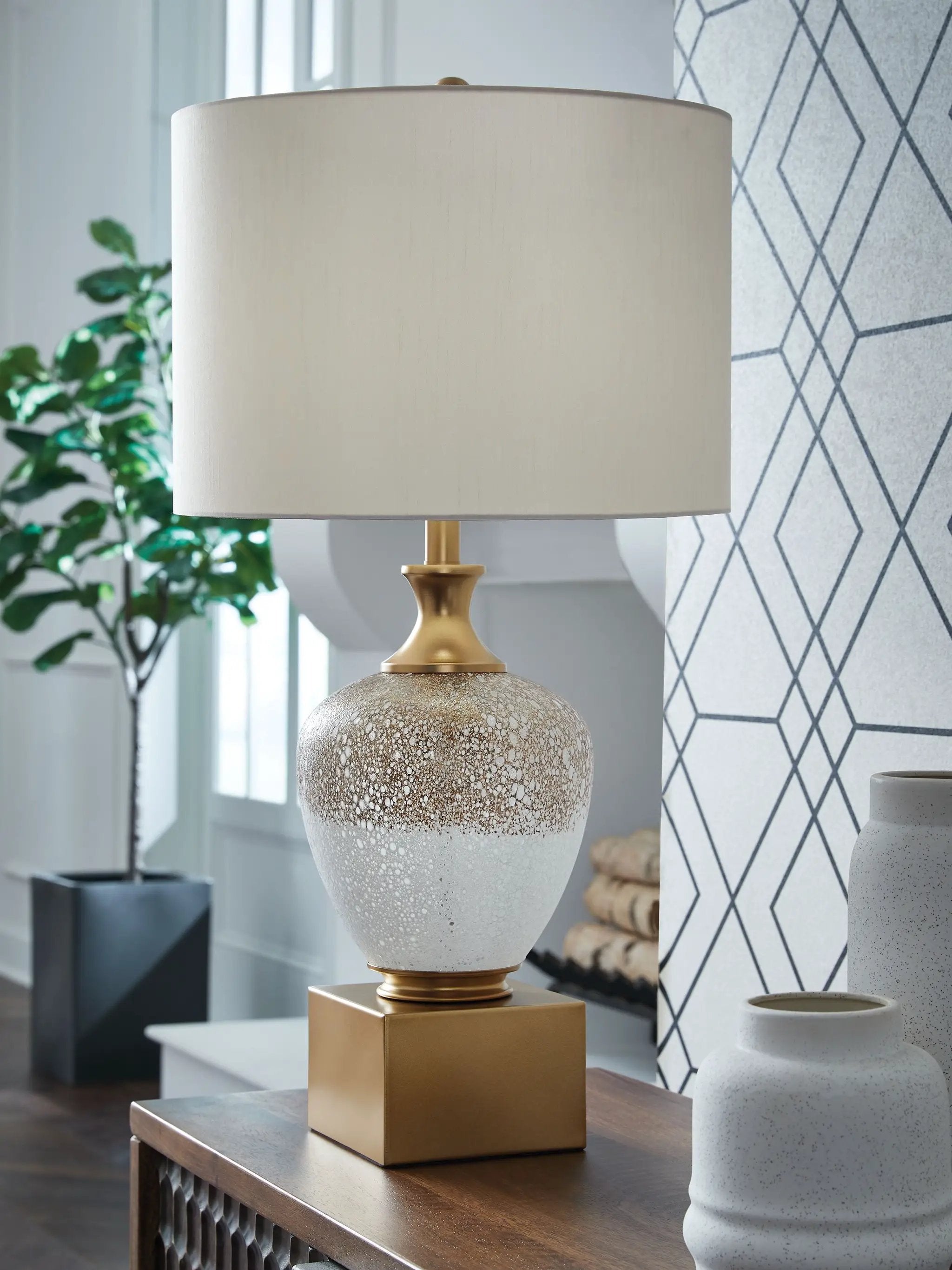 Tavisburg - Glass Table Lamp - Brown / White / Gold by Unique Piece Furniture