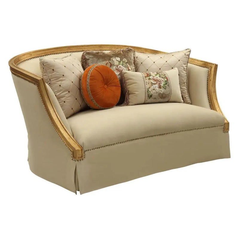 Daesha - Loveseat With 5 Pillows - Tan Flannel & Antique Gold by Unique Piece Furniture