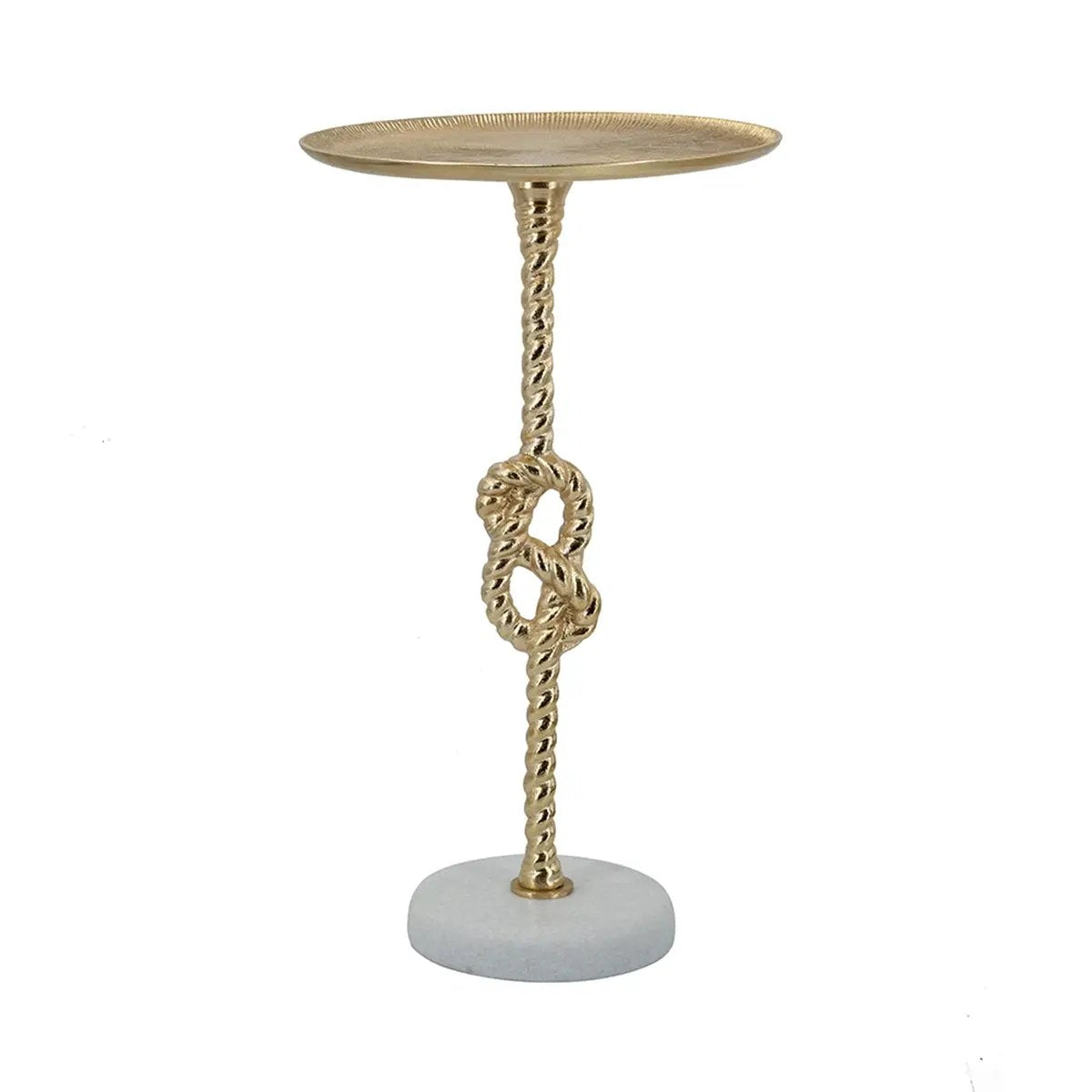 13.8x13.8x24 Gold Side Table with Rope Knot Design and White Marble Base by HouseOfZazla