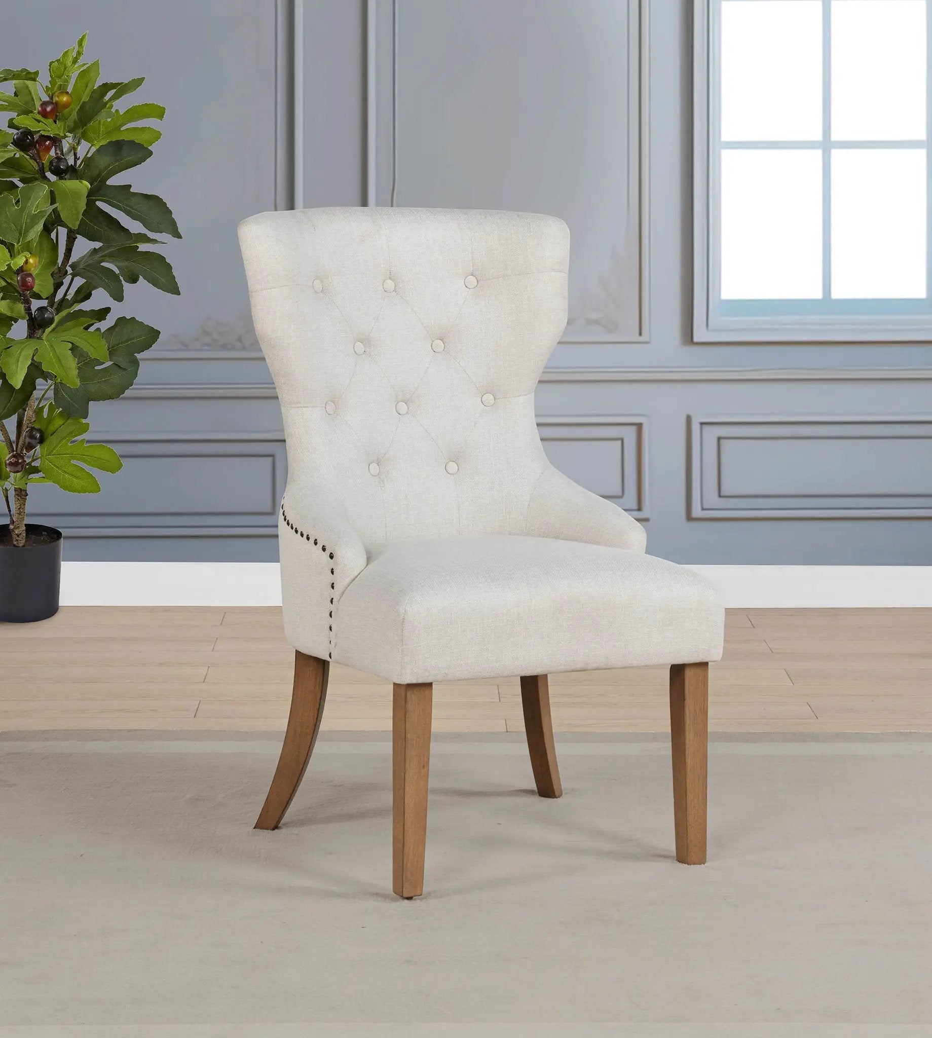 Baney Fabric Upholstered Dining Side Chair Beige and Rustic Grey by Unique Piece Furniture