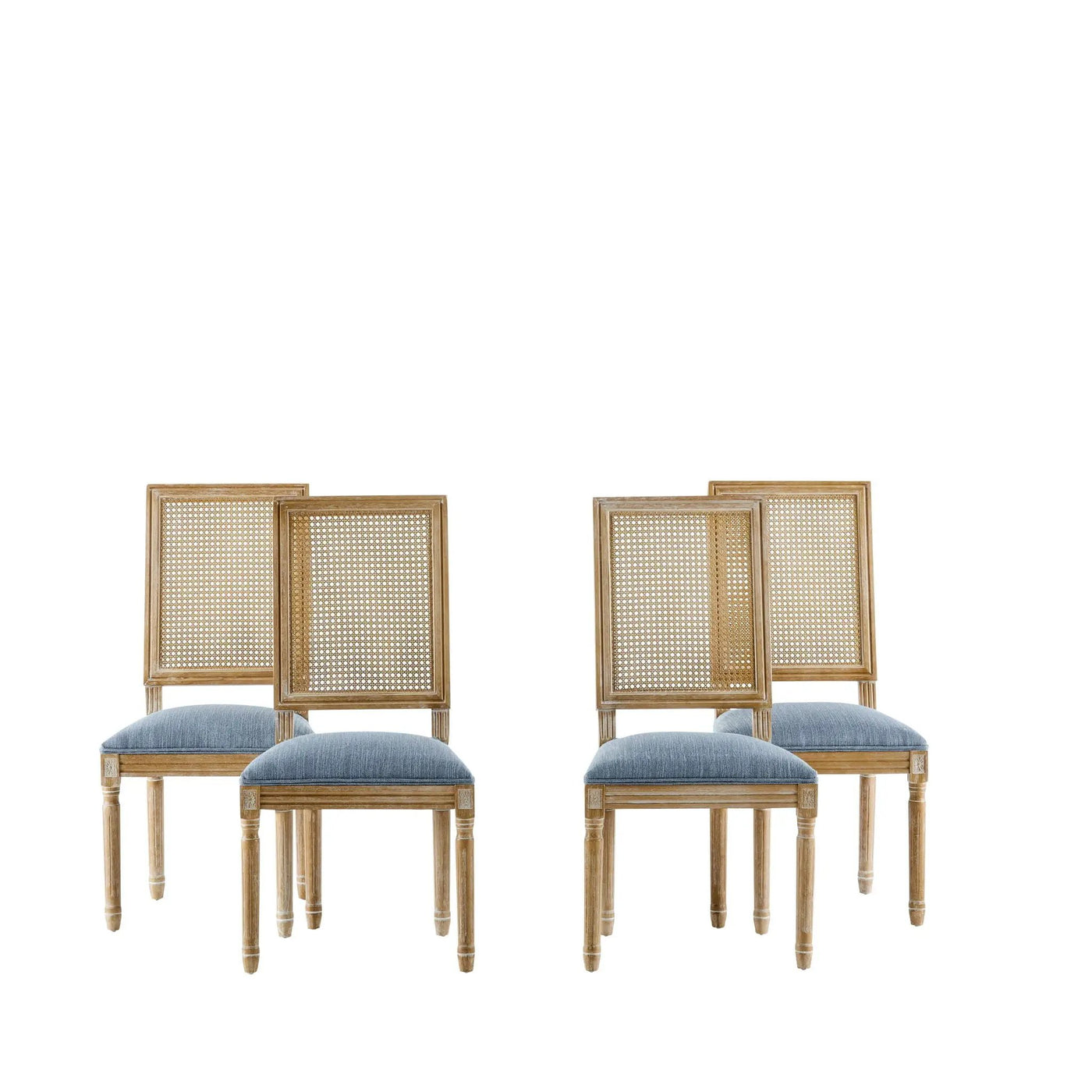 French Country Dining Chair With Rectangular Cane Backrest And Smooth Upholstered Seating by HouseOfZazla
