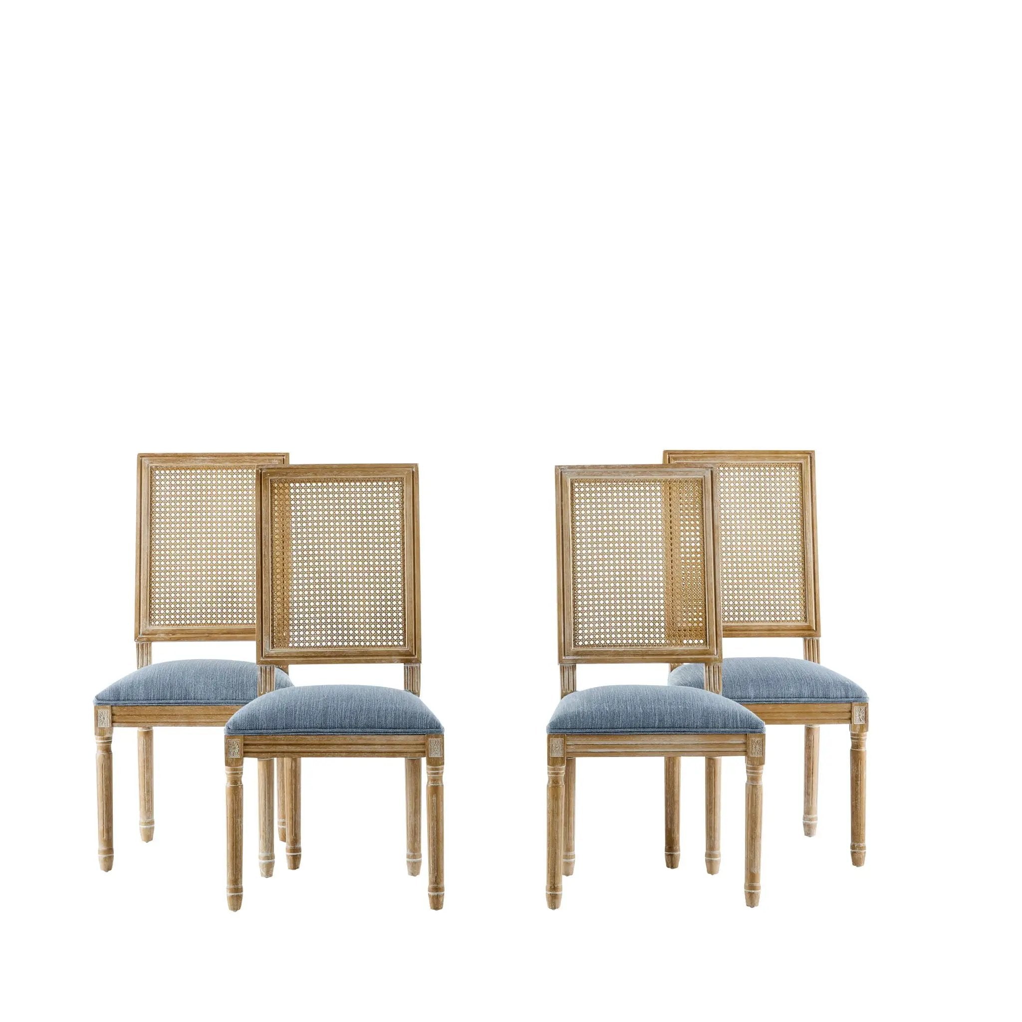 French Country Dining Chair With Rectangular Cane Backrest And Smooth Upholstered Seating by HouseOfZazla