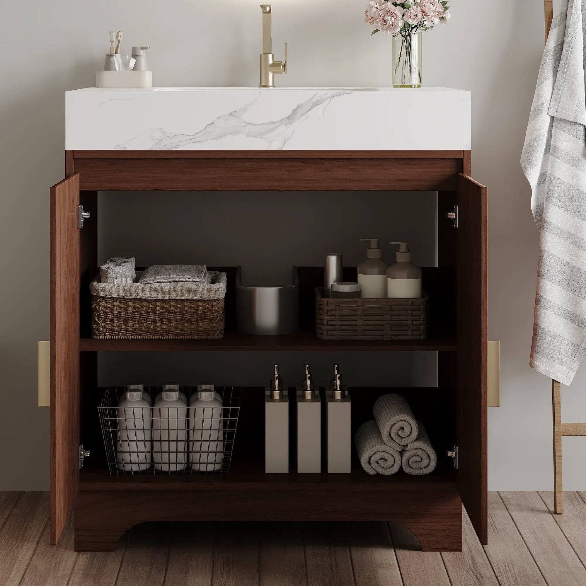 30" Freestanding Sintered Stone Countertop Bathroom Vanity with Ceramic Sink by HouseOfZazla