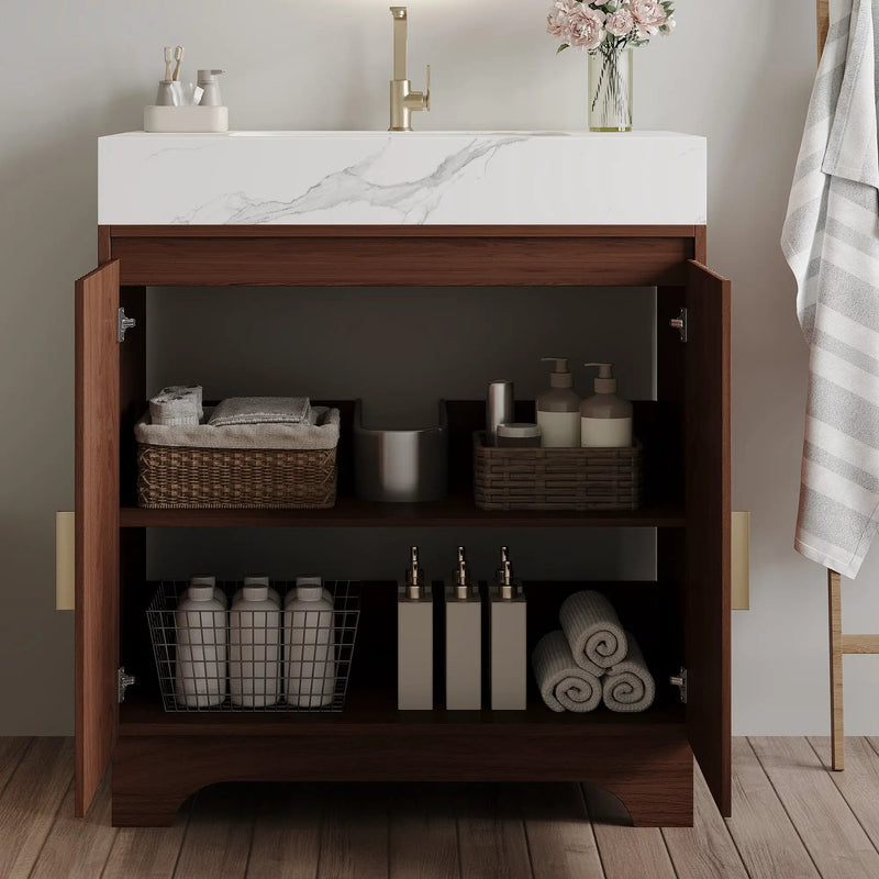 30" Freestanding Sintered Stone Countertop Bathroom Vanity with Ceramic Sink by HouseOfZazla
