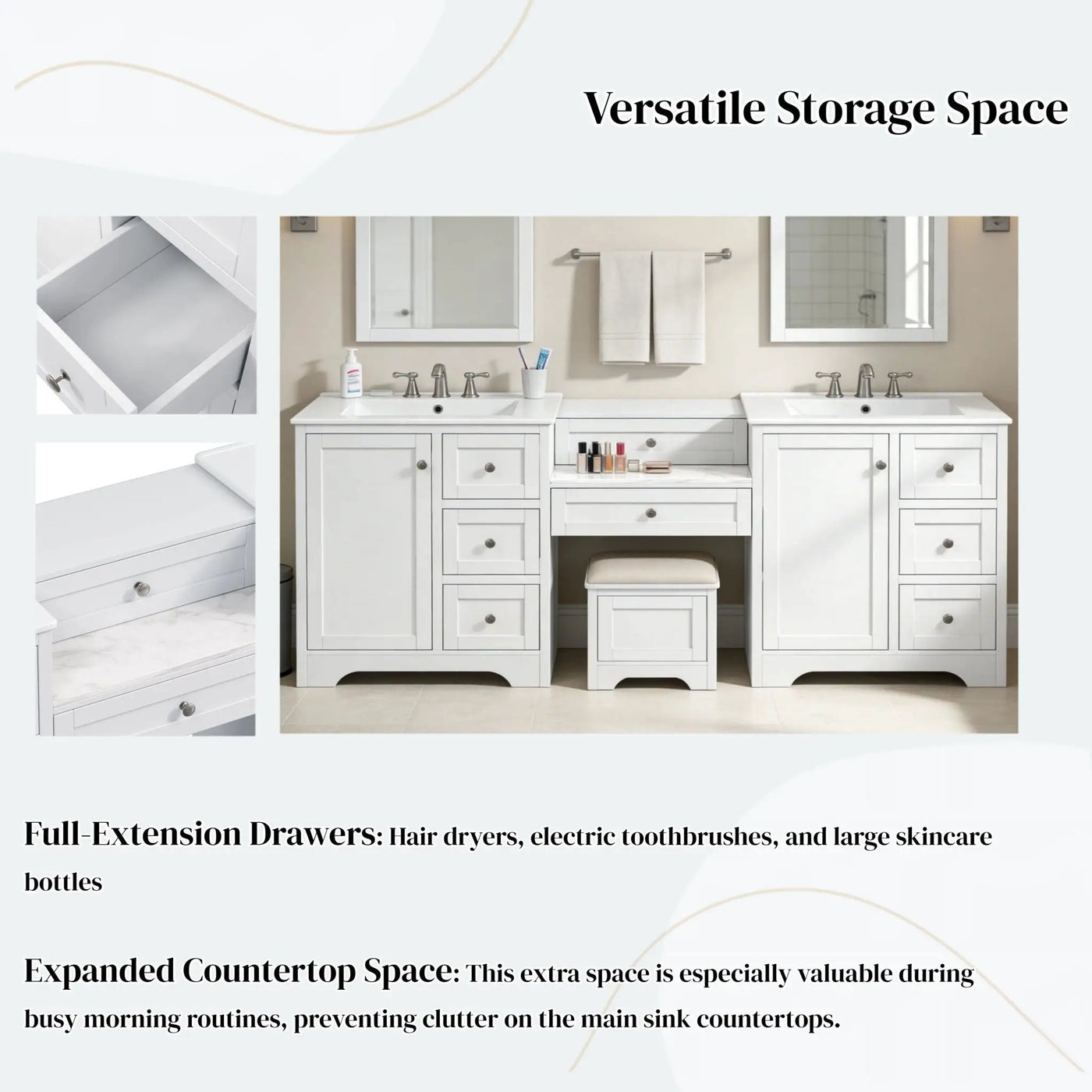 Double Sink Bathroom Vanity With Countertop, 2 Ceramic Sinks, 6 Drawers by HouseOfZazla