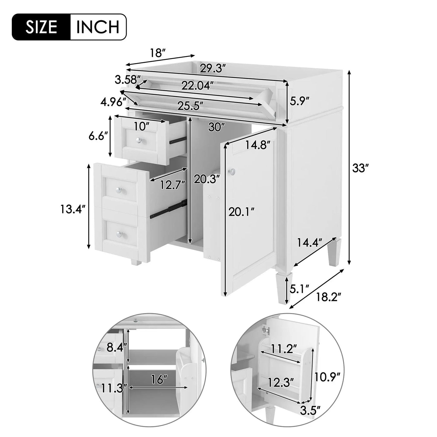 Bathroom Vanity With 2 Drawers and Tip-Out Storage Cabinet by HouseOfZazla