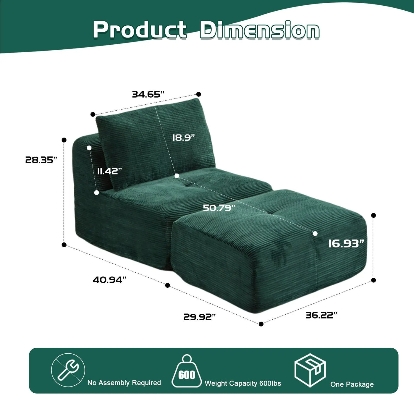 Single Chaise Longue With Movable Ottoman For Living Room by HouseOfZazla