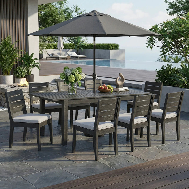 9-Piece Outdoor Dining Set with Extendable Acacia Wood Table and Cushioned Chairs by HouseOfZazla