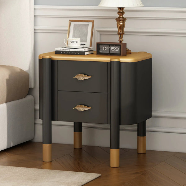 Contemporary 2 Drawers Nightstand with Curved Profile Design