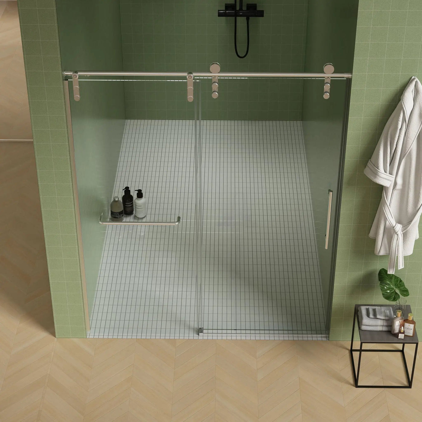 Frameless Shower Door, Sliding Shower Door, Premium 5 / 16" (8 Mm) Thick Tempered Glass Shower Enclosure With Towel Bar, Double Side Easy Clean Coat, Finished With Buffer by HouseOfZazla