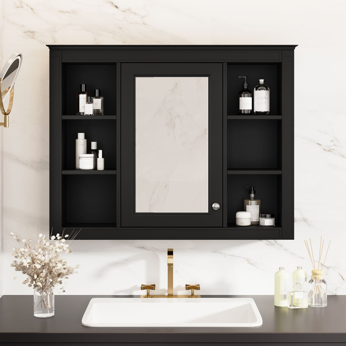 Wall Mounted Medicine Cabinet With Mirror, Storage Cabinet Featuring 6 Open Shelves And Adjustable Interior, photo 25 of 40