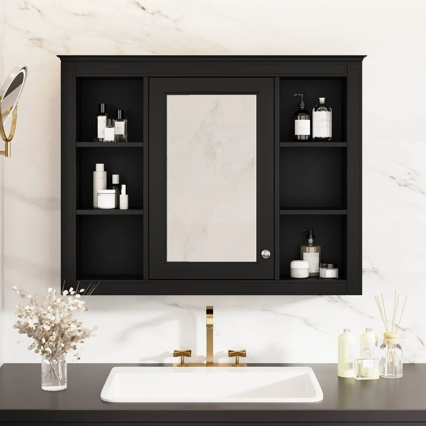 Wall Mounted Medicine Cabinet With Mirror, Storage Cabinet Featuring 6 Open Shelves And Adjustable Interior by Unique Piece Furniture