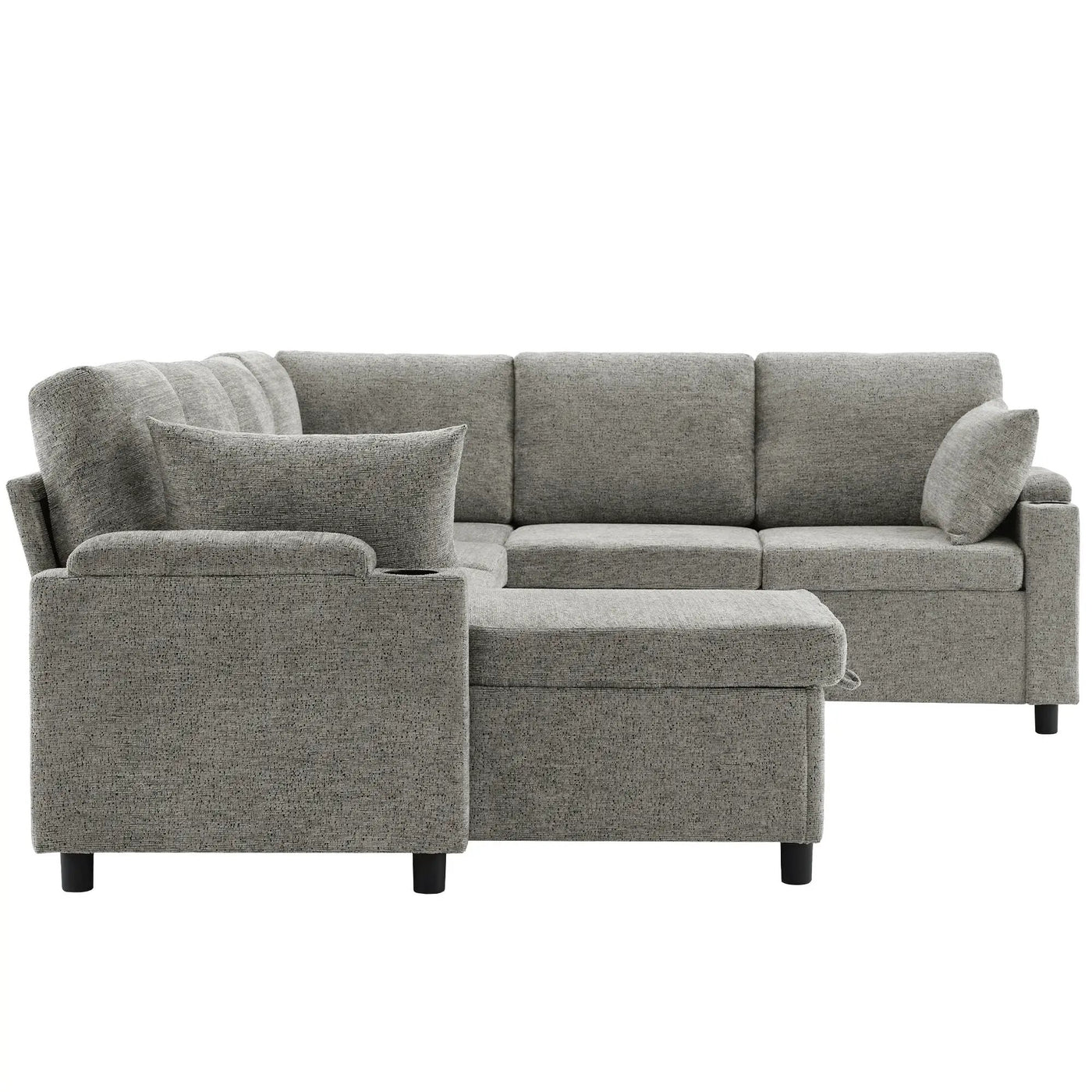 U-Shaped Sectional Sleeper Sofa With Ample Storage Space, 2 Cup Holders And Charging Ports For Living Room by HouseOfZazla