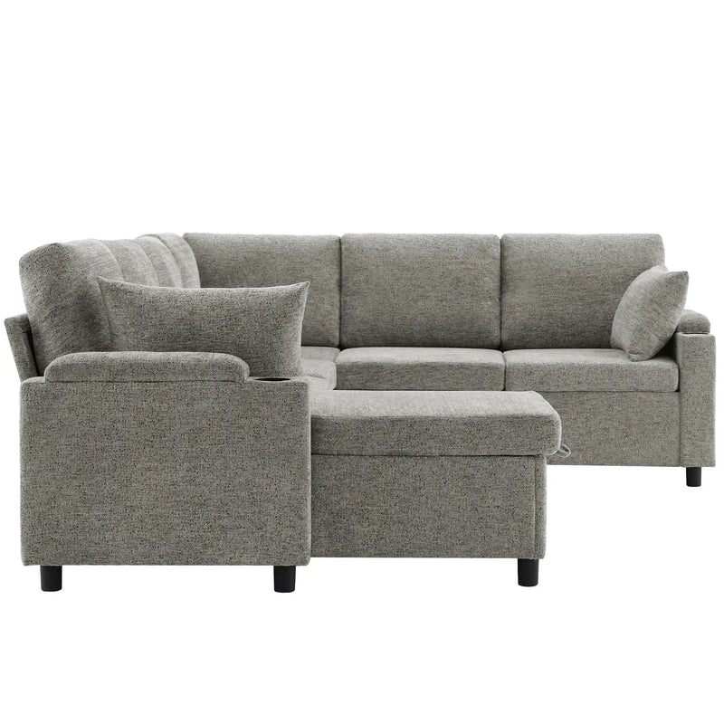 U-Shaped Sectional Sleeper Sofa With Ample Storage Space, 2 Cup Holders And Charging Ports For Living Room by HouseOfZazla