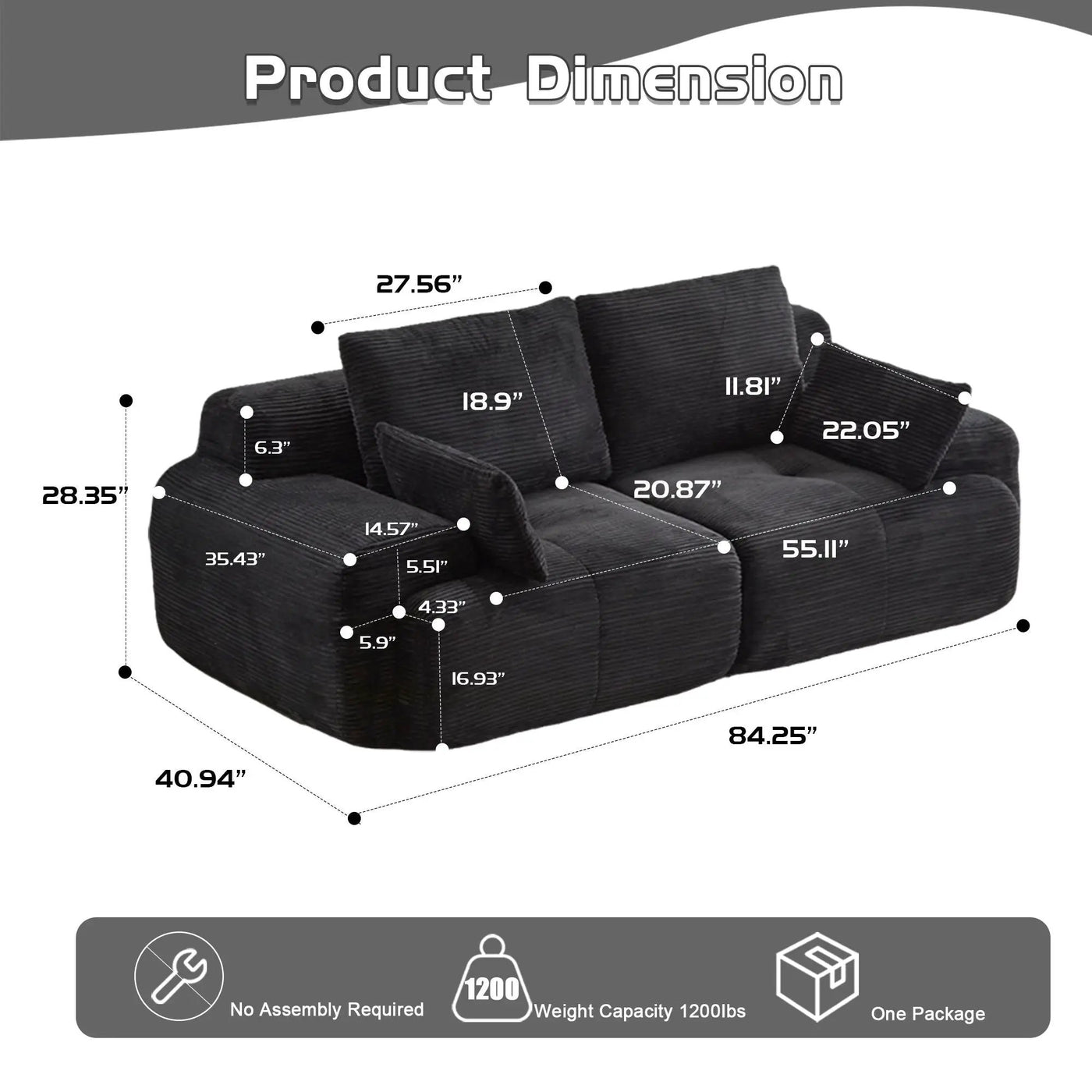 2 Seater Large Sectional Couches For Living Room by HouseOfZazla