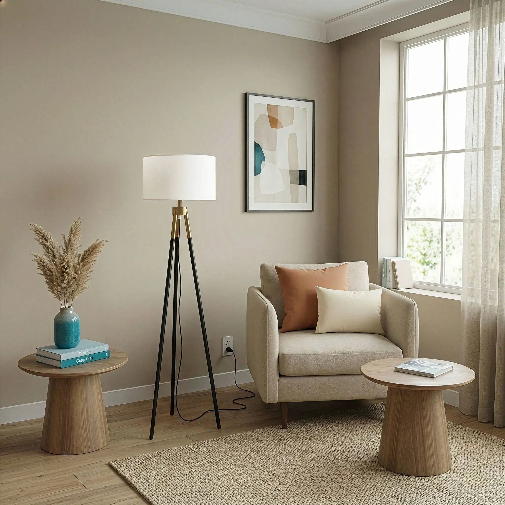 Sway - Floor Lamp With On / Off Switch Triple Legs Shade - Black / Gold / White by Unique Piece Furniture