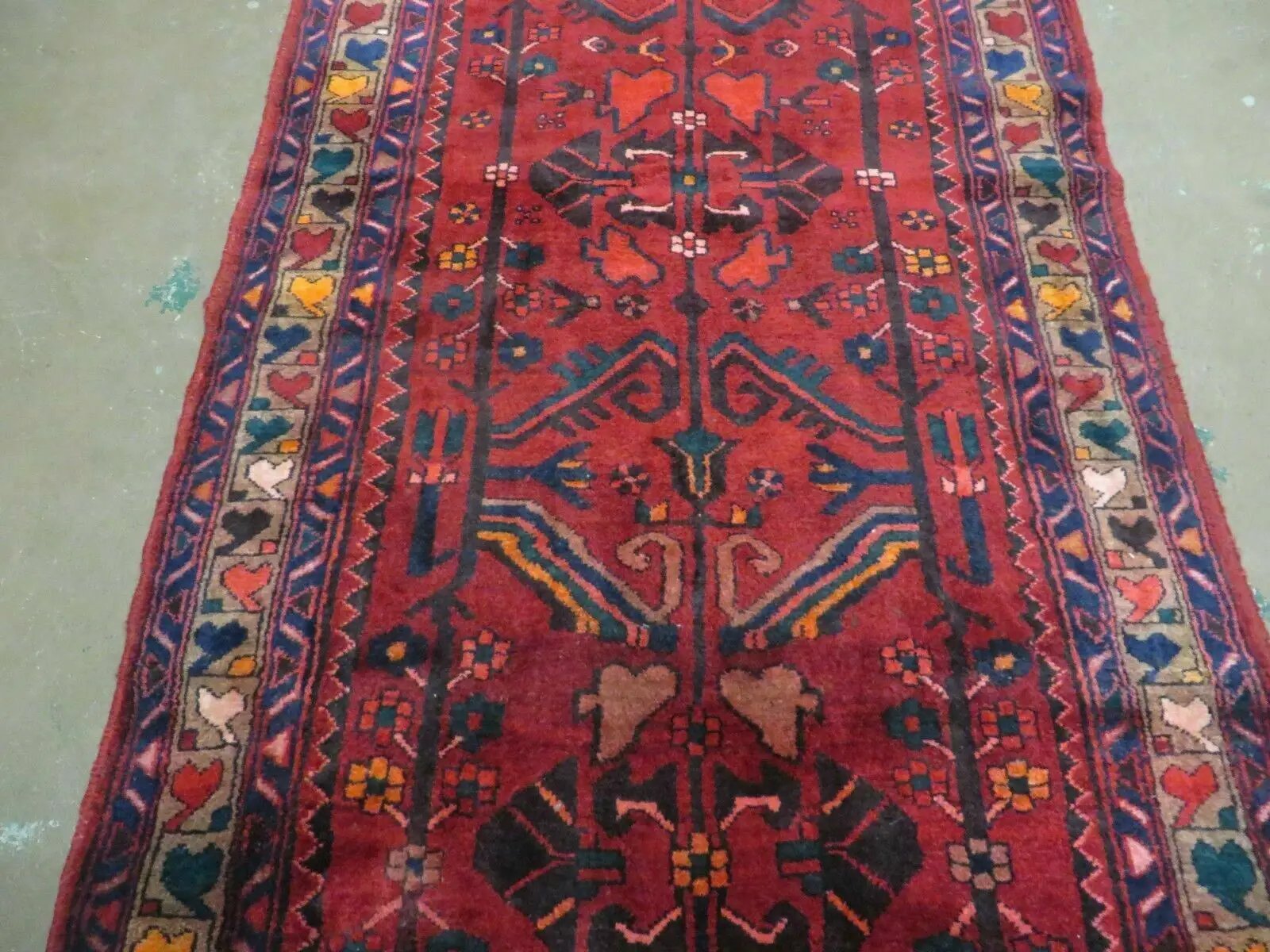 Antique Persian Hamadan Runner 3.4 x 9.7 - Wool, Red and Navy Blue by Jewel Rugs