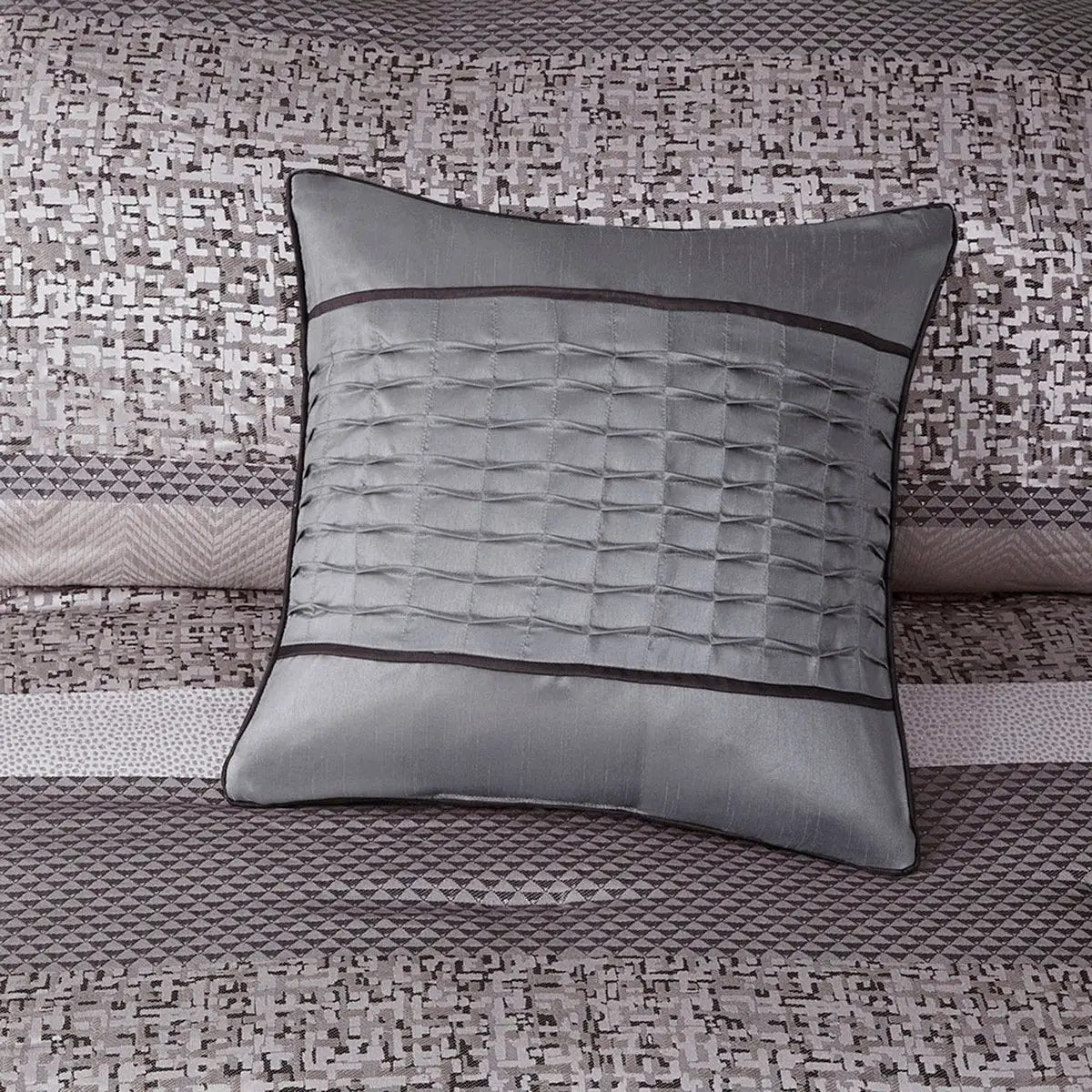 7 Piece Jacquard Comforter Set Grey/Taupe Queen by HouseOfZazla