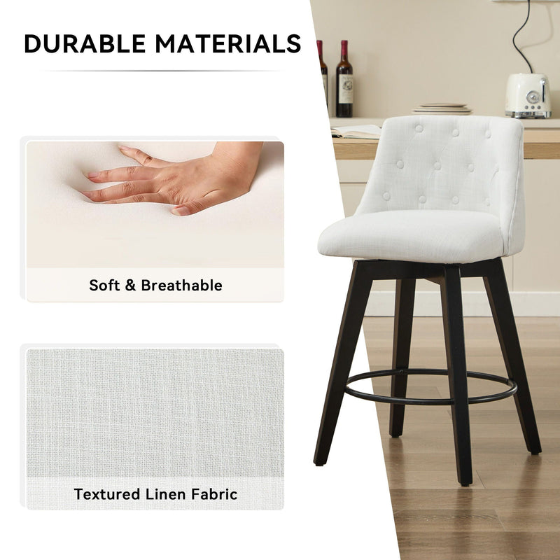 Swivel Bar Stools with Button Tufted Back - White, photo 5 of 12