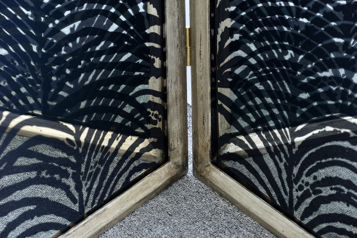 Herero 4 Panel Decorative Room Divider with Glass and MDF - Black, photo 3 of 10