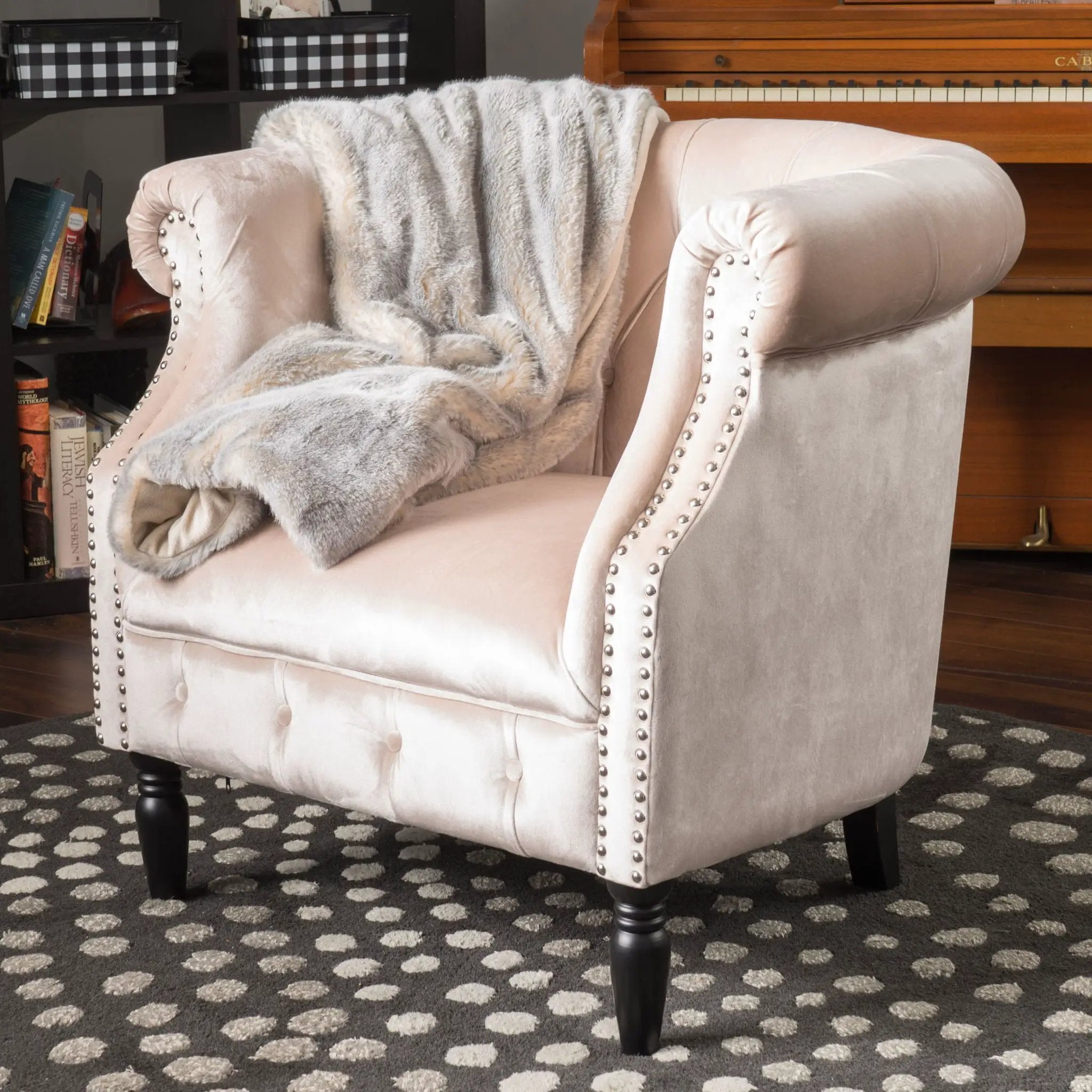 Celestialis Upholstered Club Chair with Tub Design and Rolled Recessed Armrests by HouseOfZazla