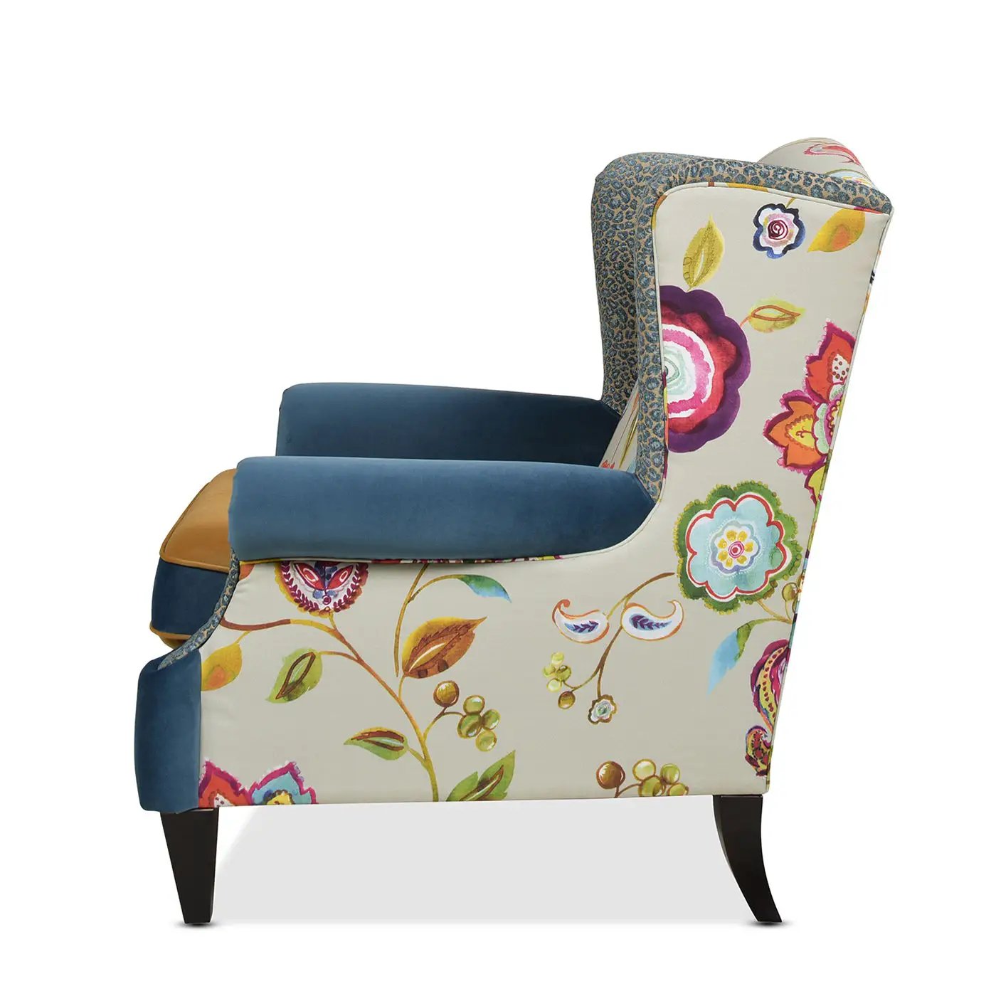 Anya - Boho Chic Wingback Accent Arm Chair - Floral / Leopard / Blue Teal / Yellow Gold by HouseOfZazla