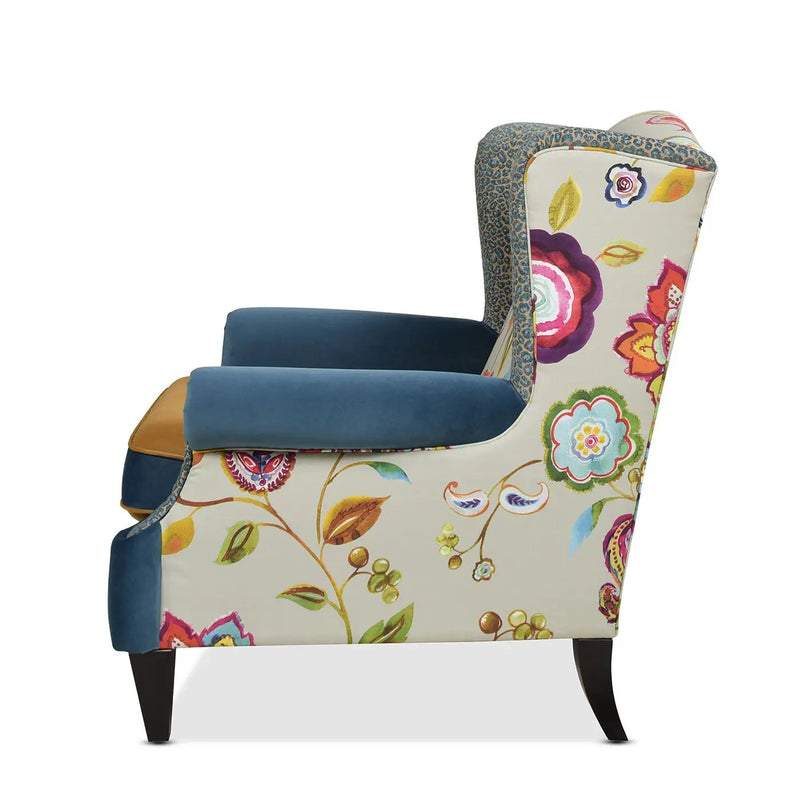 Anya - Boho Chic Wingback Accent Arm Chair - Floral / Leopard / Blue Teal / Yellow Gold by HouseOfZazla