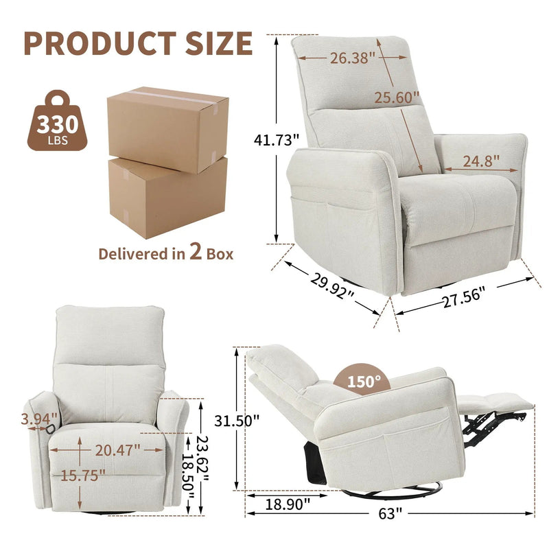 270° Power Swivel Rocker Glider Recliner Chair With USB Ports by Unique Piece Furniture